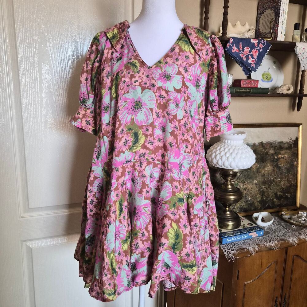 Free People Floral Babydoll Mini Dress Cottagecore Boho XS
